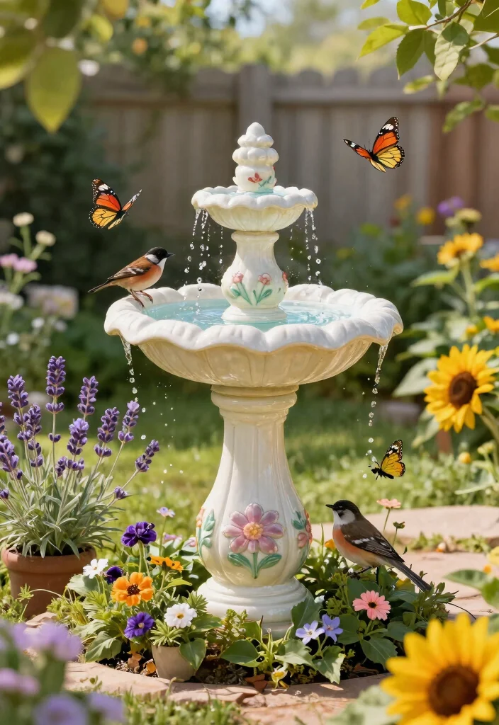 12 Outdoor Water Fountains That Run Without Buried Plumbing - 2. Solar-Powered Bird Bath Fountain 1