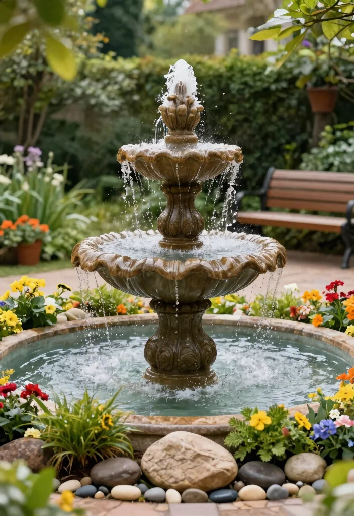 12 Outdoor Water Fountains That Run Without Buried Plumbing - 3. Elegant Tiered Fountain 1