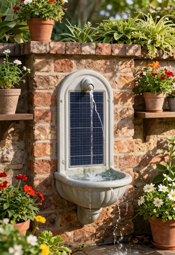 12 Outdoor Water Fountains That Run Without Buried Plumbing - 6. Solar-Powered Wall Fountain 1