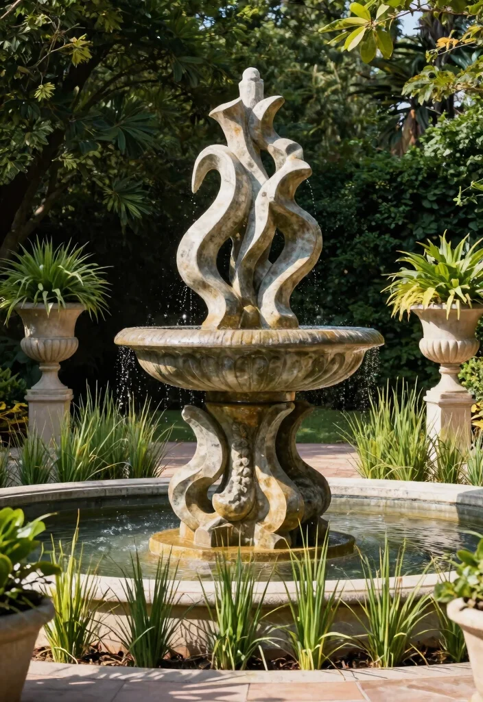 12 Outdoor Water Fountains That Run Without Buried Plumbing - 9. Artful Sculptural Fountain 1