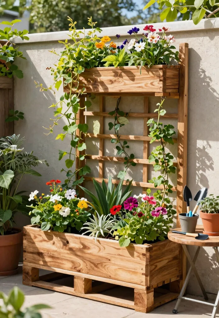 12 Pallet Planter Wall Ideas That Upcycle Wood and Save Money - 10. Pallet Planter with Trellis 1