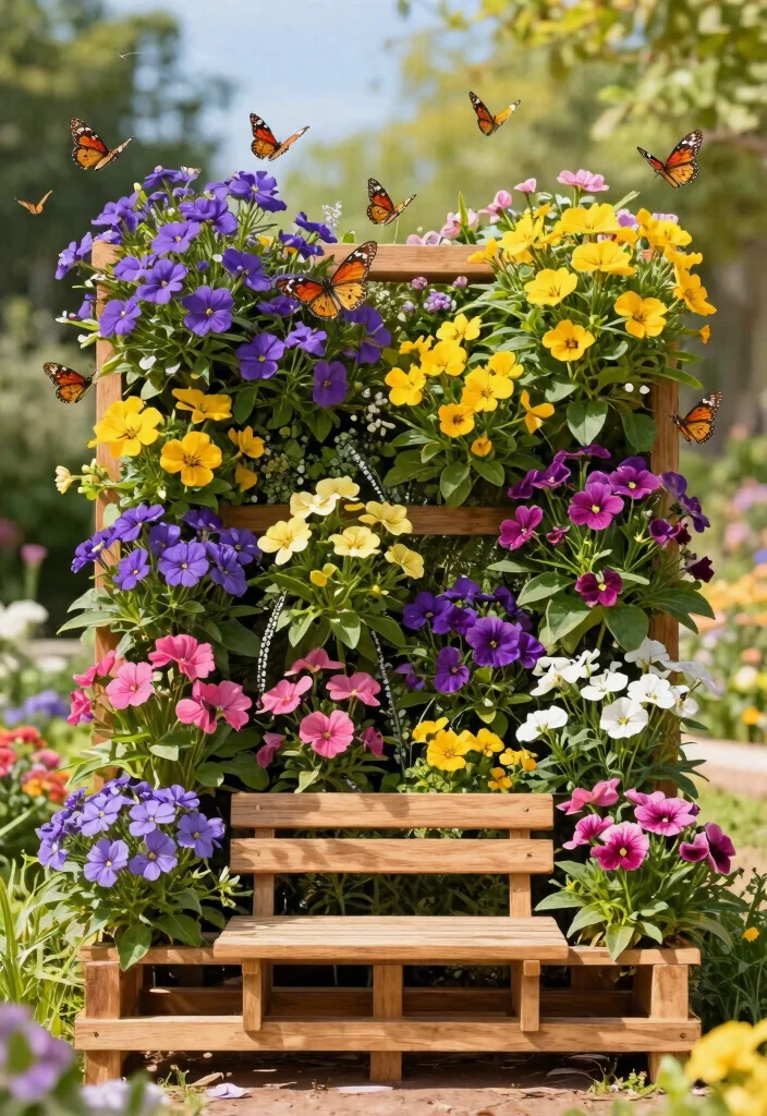 12 Pallet Planter Wall Ideas That Upcycle Wood and Save Money - 11. Vertical Butterfly Garden 1