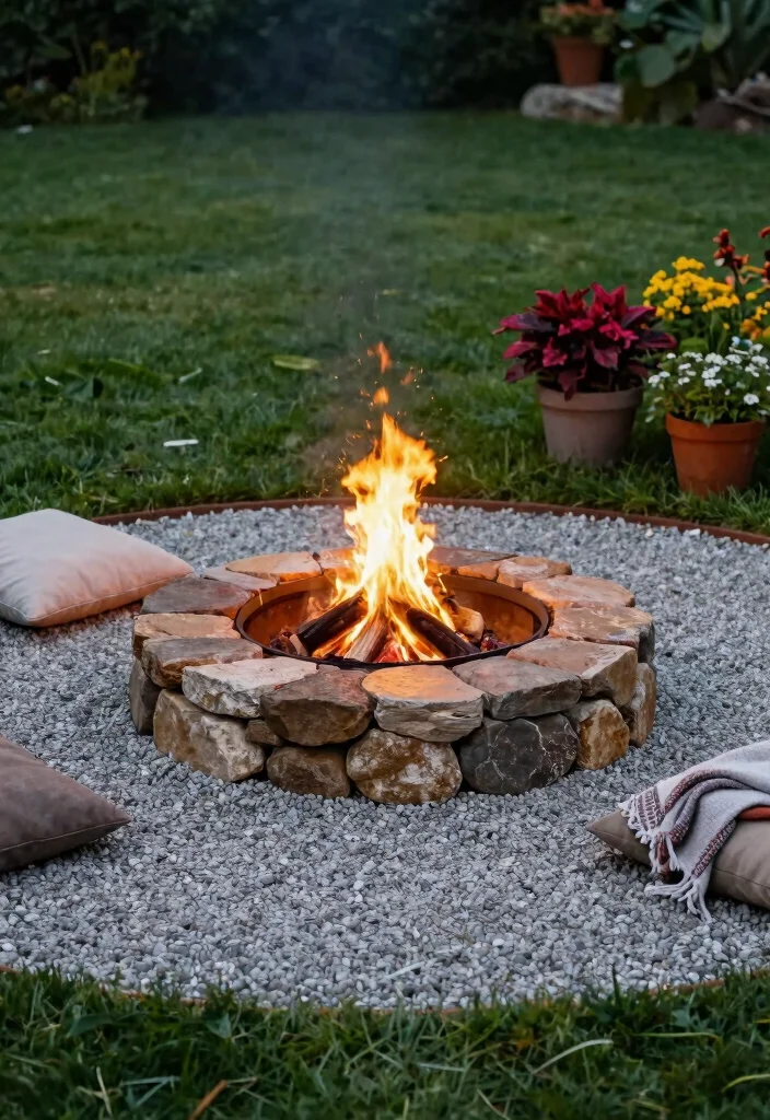 12 Pea Gravel Fire Pit Ideas on a Budget That Drain Fast After Rain - 1. Simple Circle of Stones 1