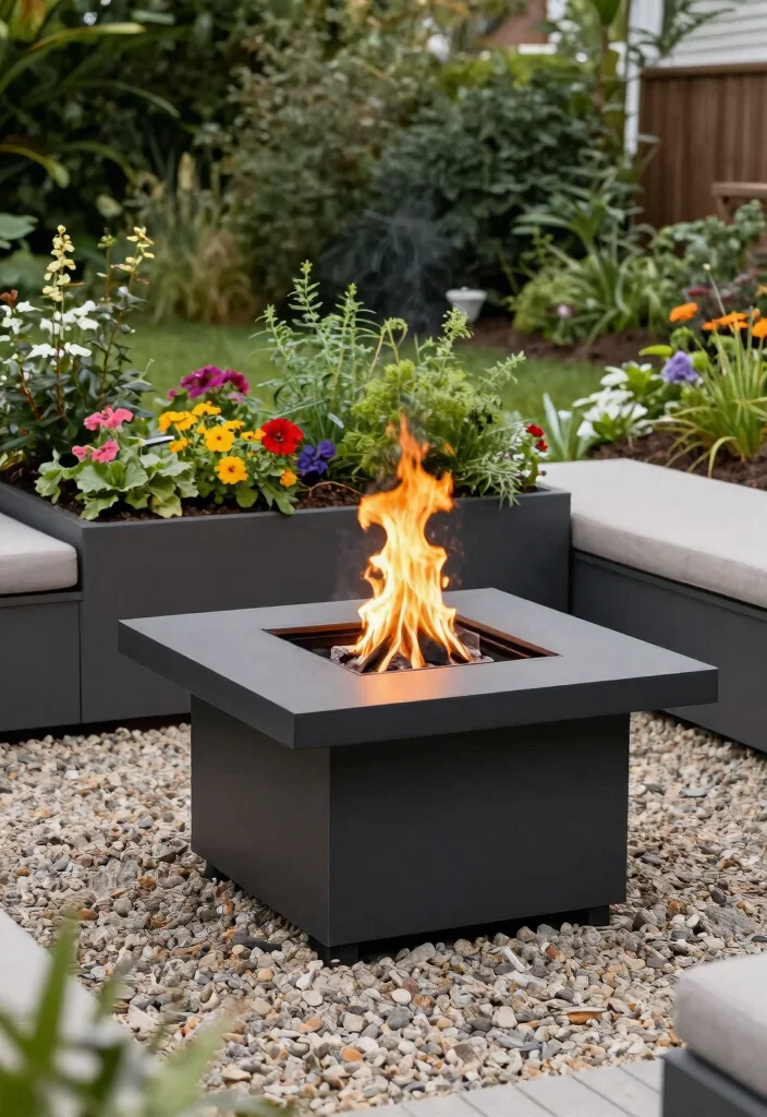 12 Pea Gravel Fire Pit Ideas on a Budget That Drain Fast After Rain - 10. Vertical Fire Pit with Planter 1