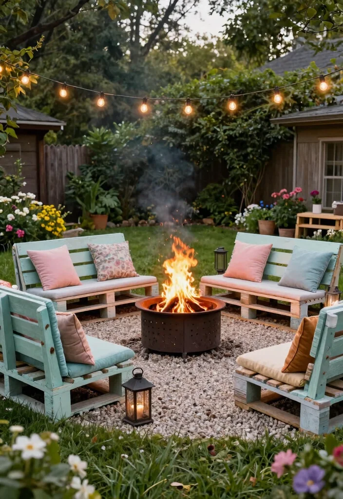 12 Pea Gravel Fire Pit Ideas on a Budget That Drain Fast After Rain - 2. DIY Wooden Pallet Seating 1