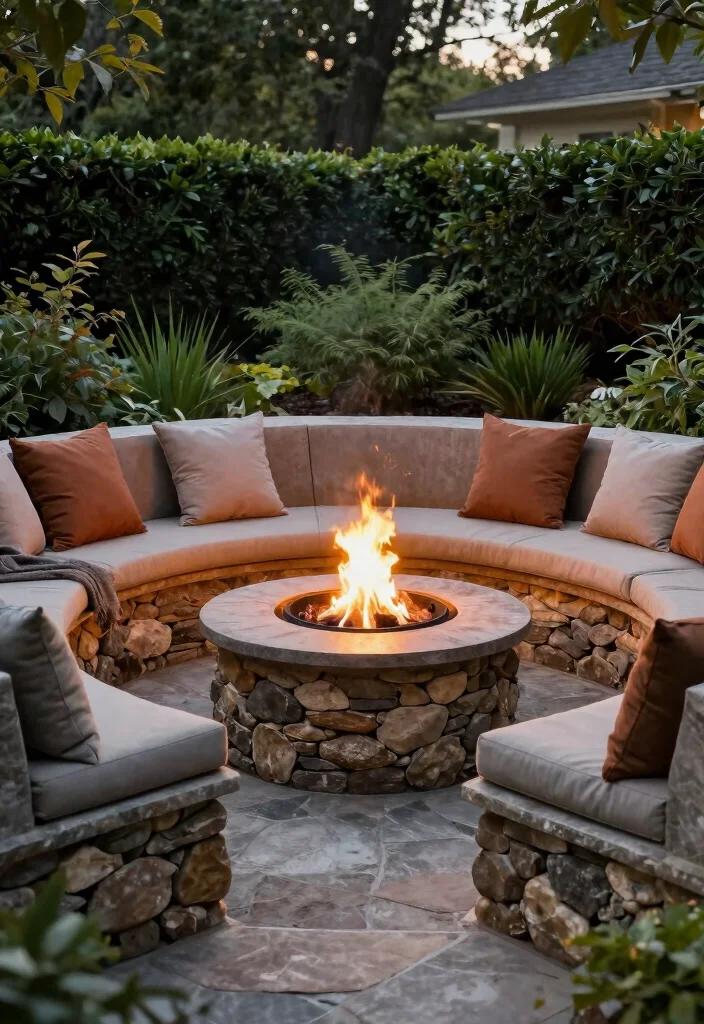 12 Pea Gravel Fire Pit Ideas on a Budget That Drain Fast After Rain - 5. Fire Pit with Built-in Seating 1