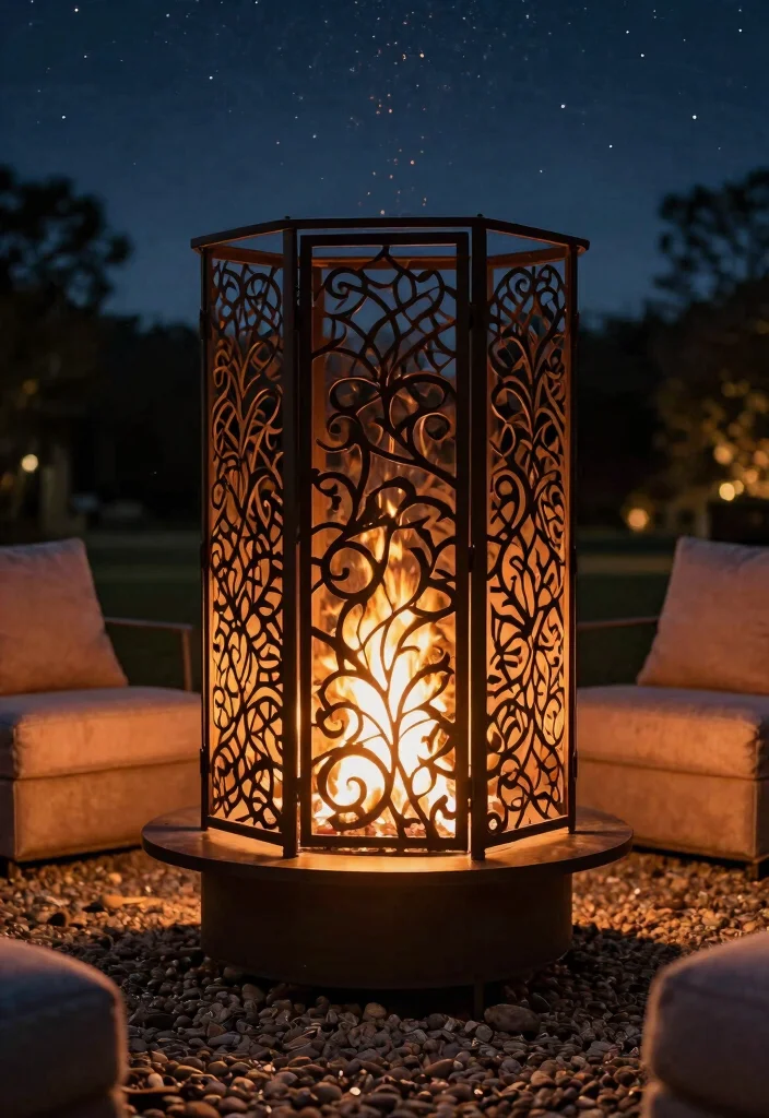 12 Pea Gravel Fire Pit Ideas on a Budget That Drain Fast After Rain - 9. Decorative Fire Pit Screen 1