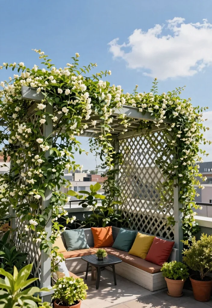 12 Roof Top Pergola Ideas That Provide Shade Without Blocking Views - 1. Lattice Shade Pergola 1