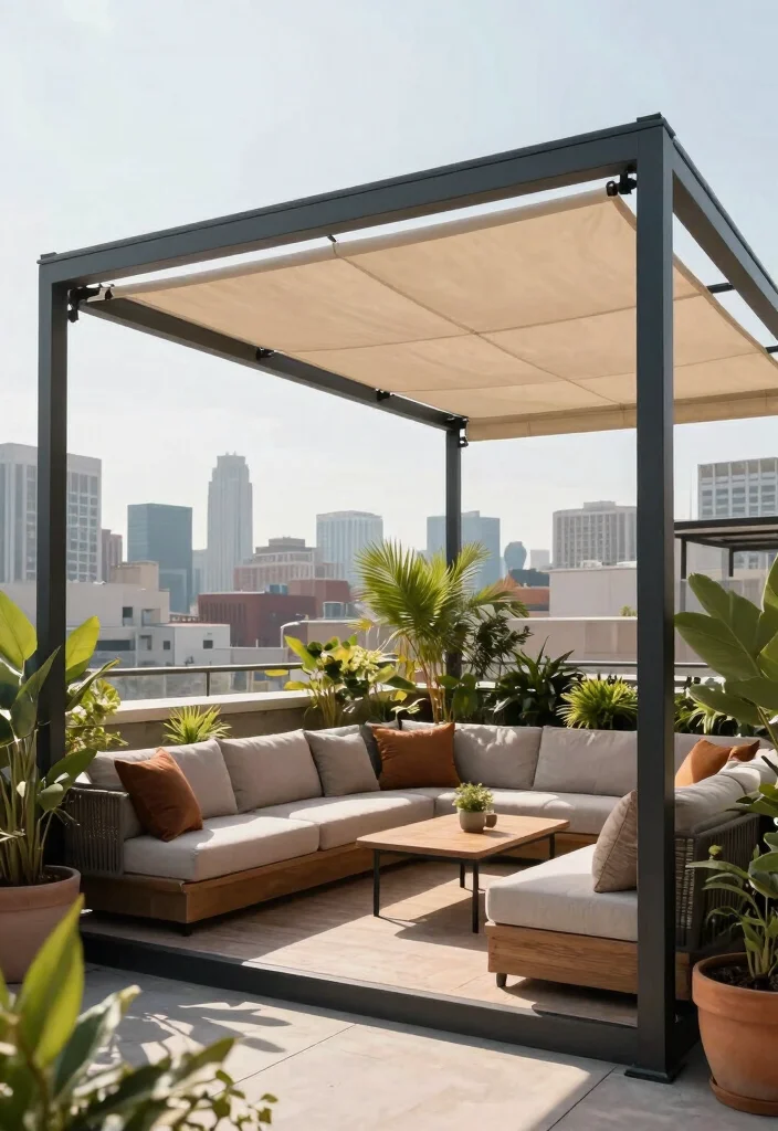 12 Roof Top Pergola Ideas That Provide Shade Without Blocking Views - 2. Retractable Canopy Pergola 1