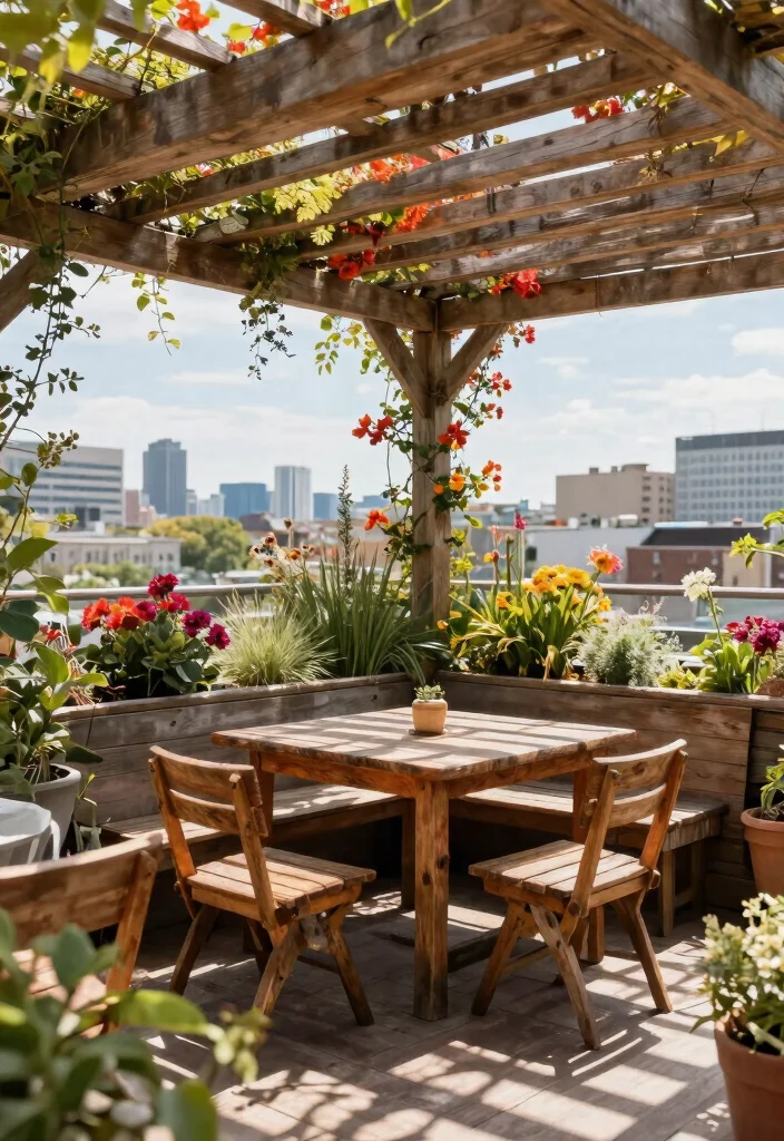 12 Roof Top Pergola Ideas That Provide Shade Without Blocking Views - 4. Wooden Slatted Pergola 1