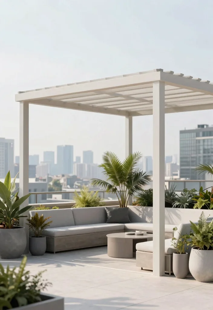 12 Roof Top Pergola Ideas That Provide Shade Without Blocking Views - 7. Minimalist Pergola with Clean Lines 1