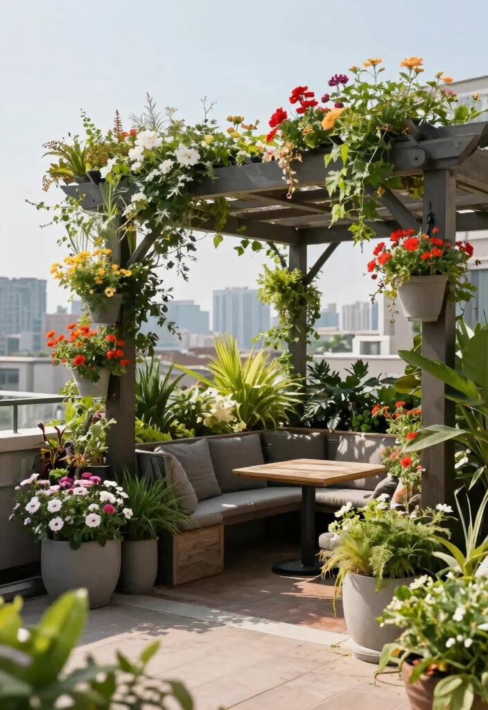 12 Roof Top Pergola Ideas That Provide Shade Without Blocking Views - 8. Pergola with Integrated Planters 1