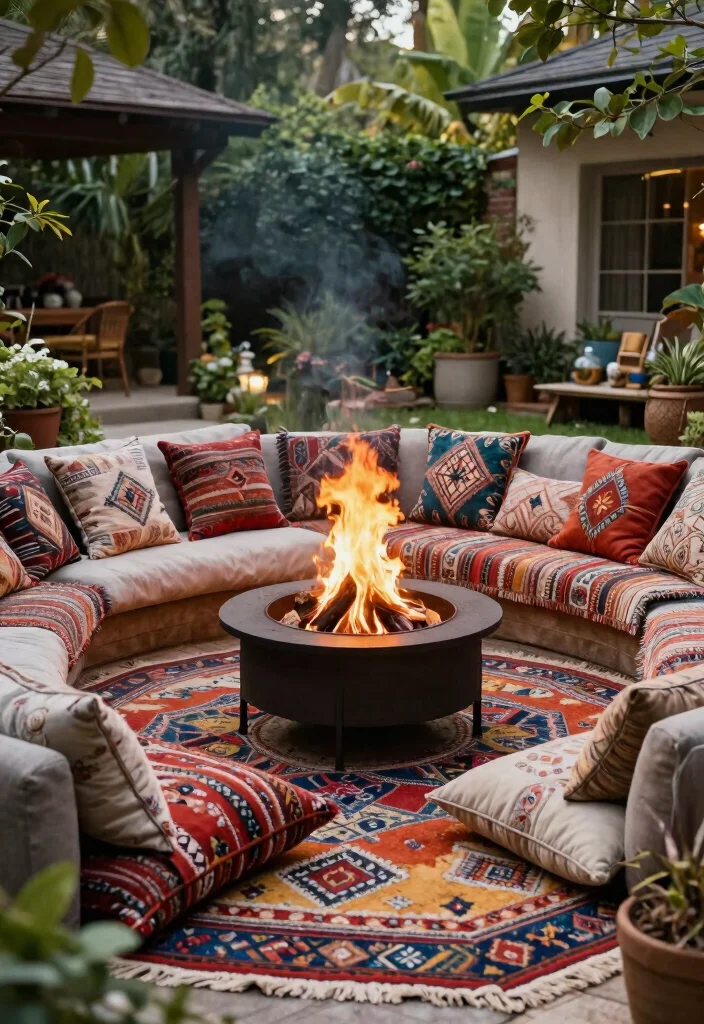12 Sunken Fire Pit Ideas That Keep Flames Low and Seating Close - 11. Cozy Sunken Fire Pit with Rugs 1