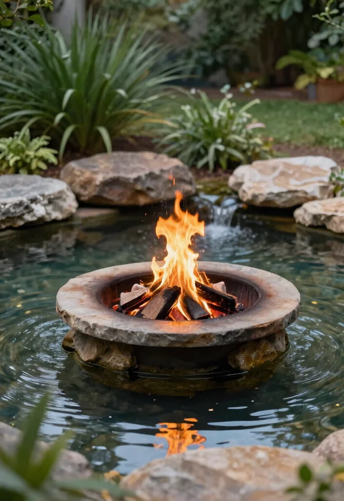 12 Sunken Fire Pit Ideas That Keep Flames Low and Seating Close - 4. Sunken Fire Pit with Water Feature 1