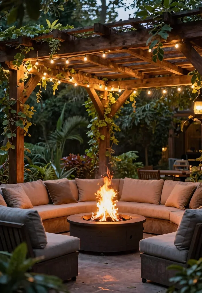 12 Sunken Fire Pit Ideas That Keep Flames Low and Seating Close - 6. Sunken Fire Pit with Pergola 1