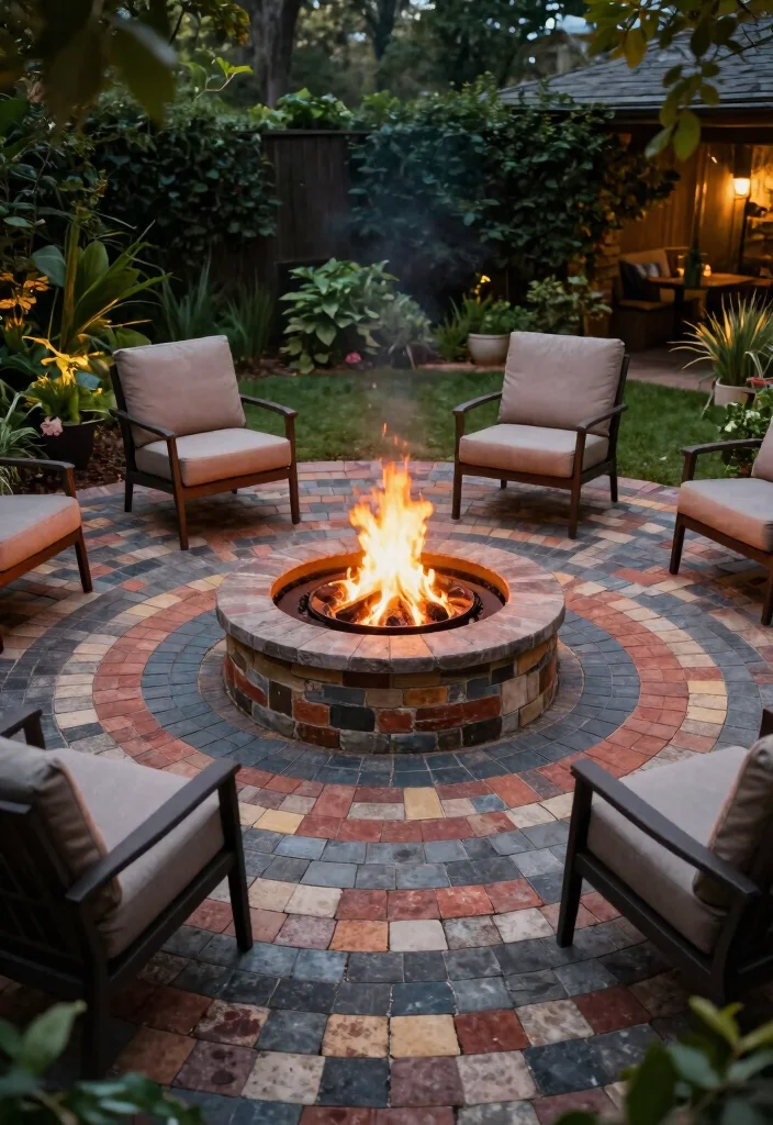 12 Sunken Fire Pit Ideas That Keep Flames Low and Seating Close - 7. Circular Sunken Fire Pit with Pavers 1