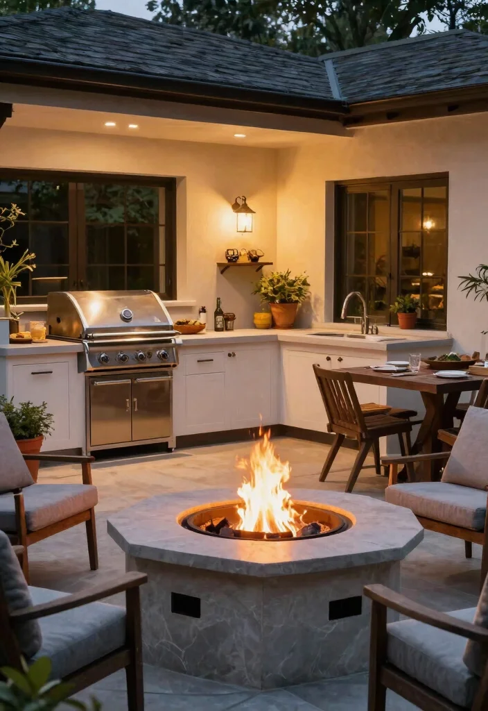 12 Sunken Fire Pit Ideas That Keep Flames Low and Seating Close - 8. Sunken Fire Pit with Outdoor Kitchen 1