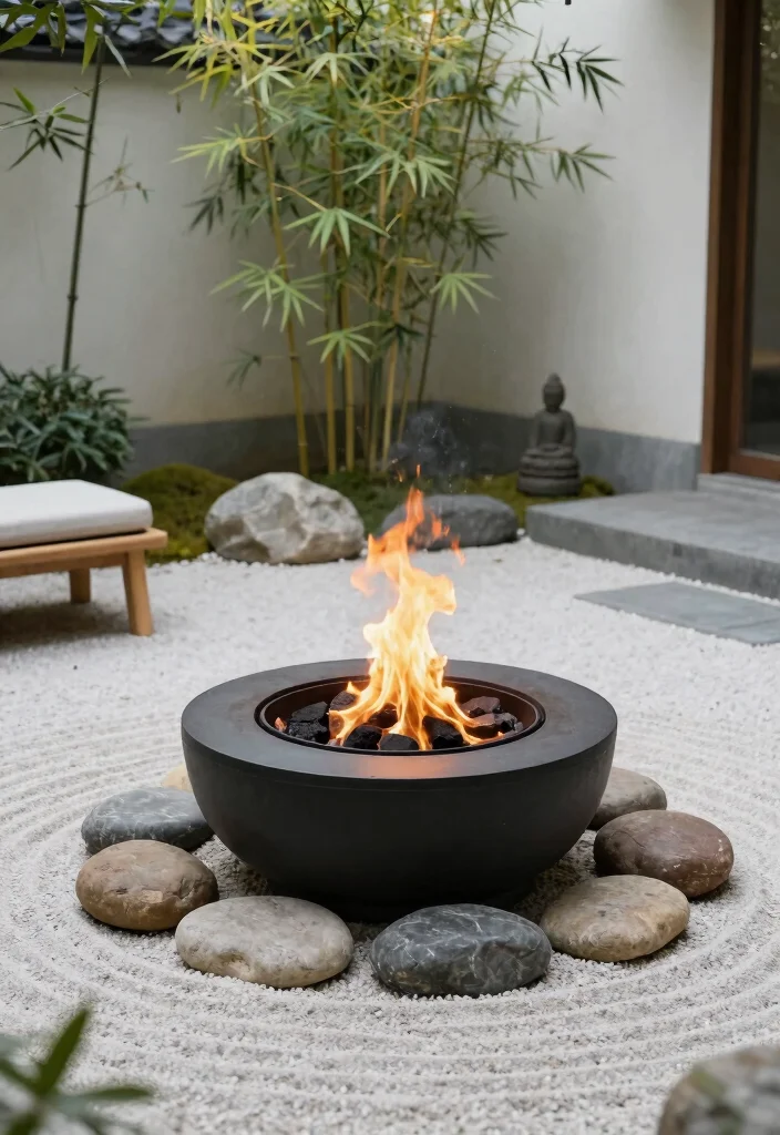 12 Sunken Fire Pit Ideas That Keep Flames Low and Seating Close - 9. Zen Garden Sunken Fire Pit 1