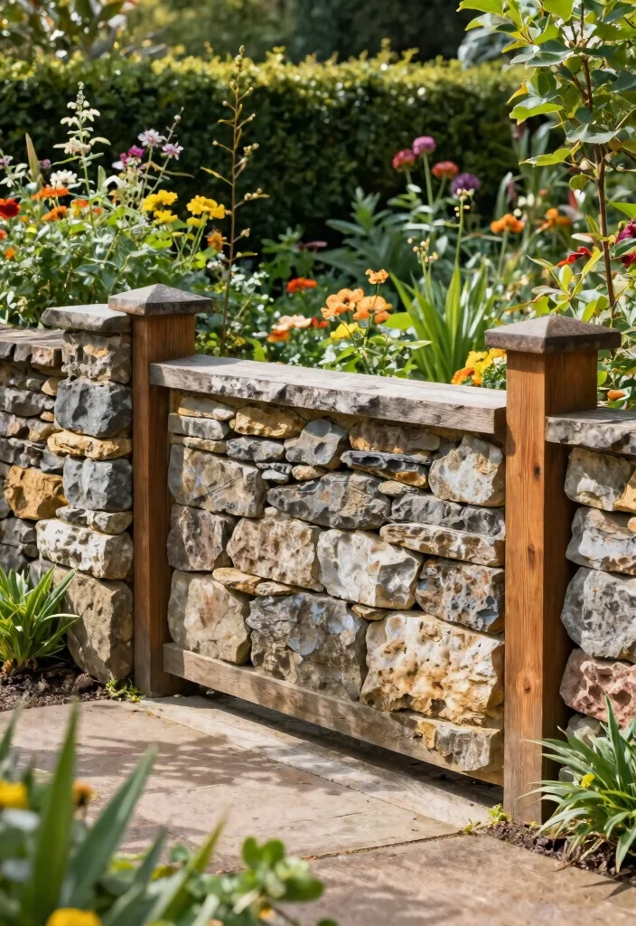 12 Timber Fence Ideas That Last 15+ Years Without Rotting - 7. Natural Stone and Timber Combination – Rustic Charm 1