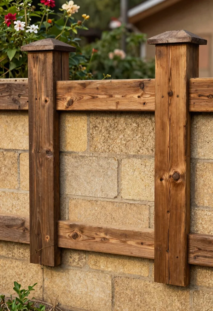 14 Cinder Block Fence Ideas That Look Finished Instead of Industrial - 11. Rustic Wood Accents 1