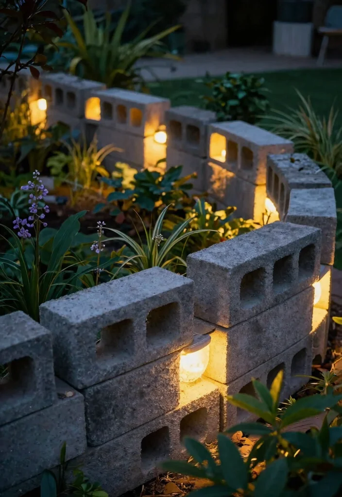 14 Cinder Block Fence Ideas That Look Finished Instead of Industrial - 12. Garden Lighting Features 1