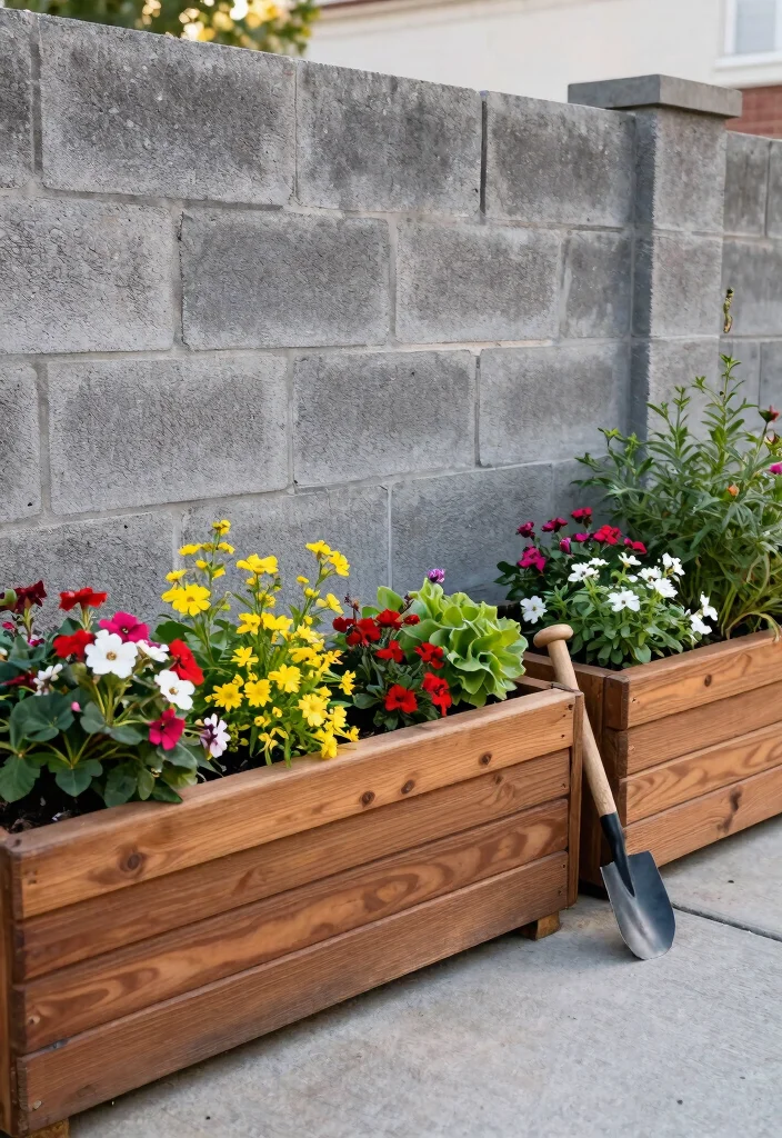 14 Cinder Block Fence Ideas That Look Finished Instead of Industrial - 4. Planter Box Combinations 1