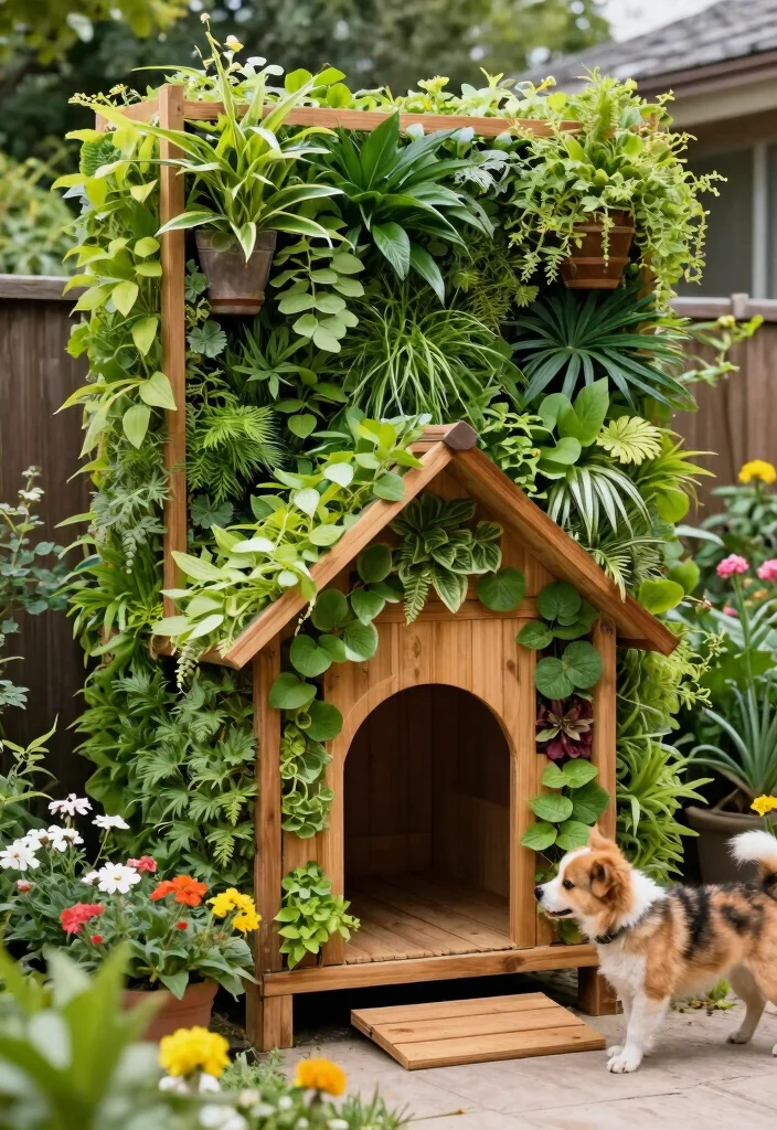 14 Dog House Outdoor Ideas That Stay Cool in Summer Heat - 10. Vertical Garden Dog House 1