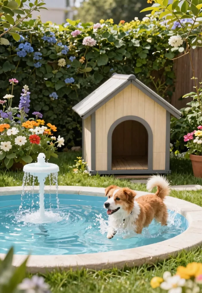 14 Dog House Outdoor Ideas That Stay Cool in Summer Heat - 14. Water Feature Dog House 1
