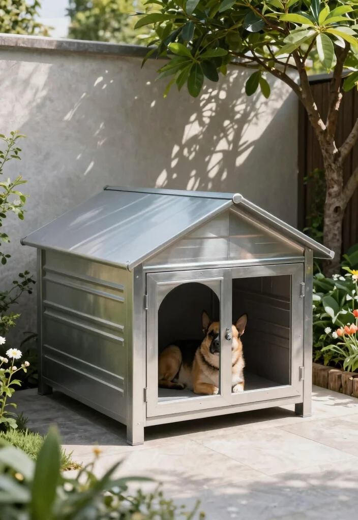 14 Dog House Outdoor Ideas That Stay Cool in Summer Heat - 6. Ventilation-Friendly Metal House 1