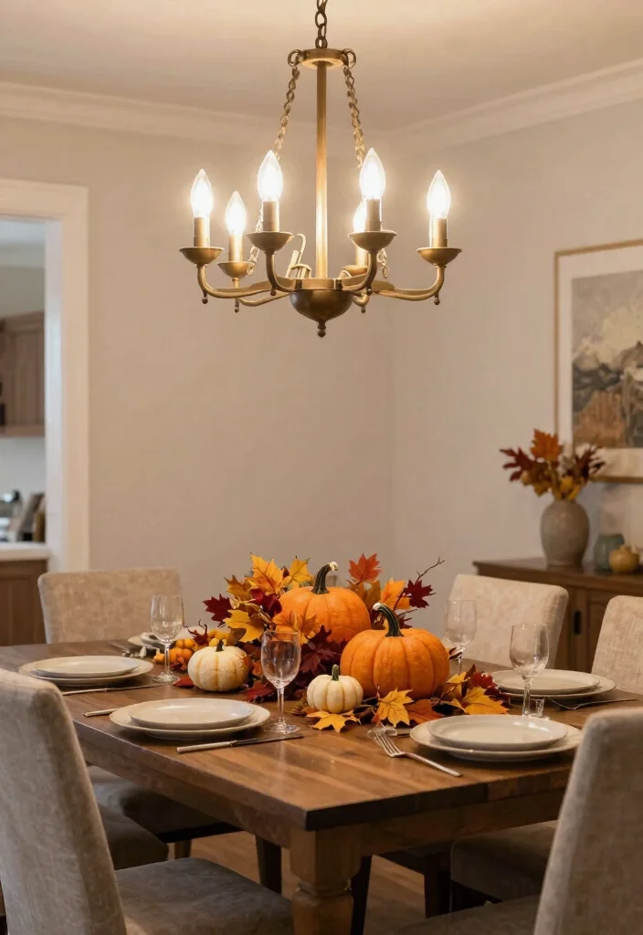 14 Farmhouse Chandelier Dining Rooms That Scale Right Over the Table - 10. Seasonal Decor Updates 1