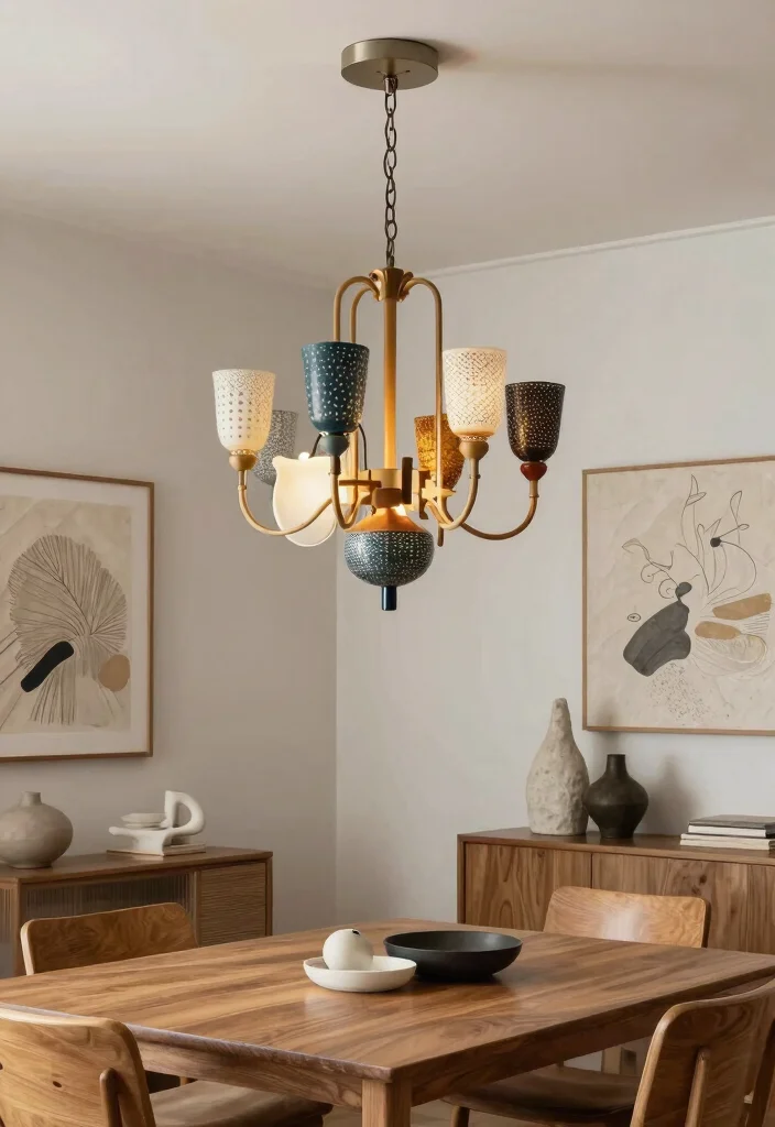 14 Farmhouse Chandelier Dining Rooms That Scale Right Over the Table - 11. Artistic Flair Through Unique Chandeliers 1