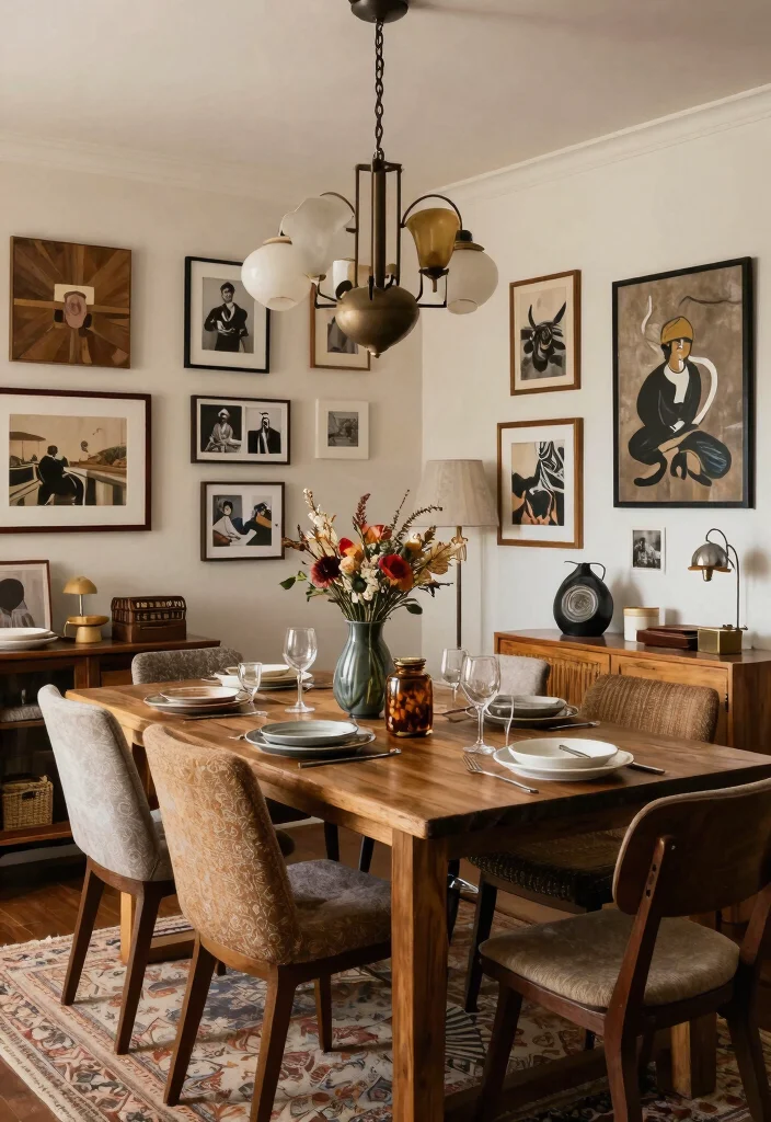 14 Farmhouse Chandelier Dining Rooms That Scale Right Over the Table - 5. Eclectic Style with Vintage Finds 1