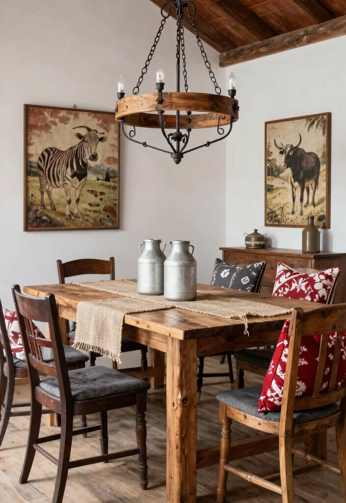 14 Farmhouse Chandelier Dining Rooms That Scale Right Over the Table - 7. Dairy Barn Inspiration 1