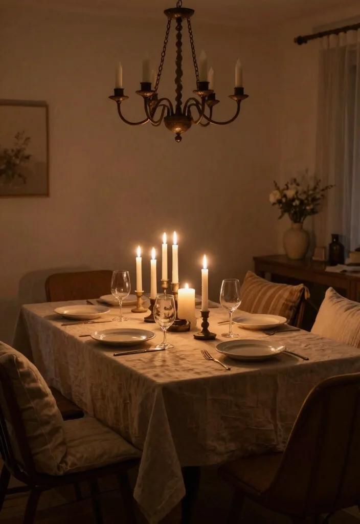 14 Farmhouse Chandelier Dining Rooms That Scale Right Over the Table - 9. Cozy Candlelit Dinners 1