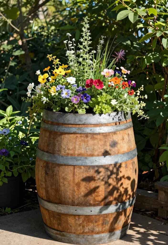 14 Garden Planter Ideas That Drain Well and Don't Rot - 14. Wine Barrel Planters 1