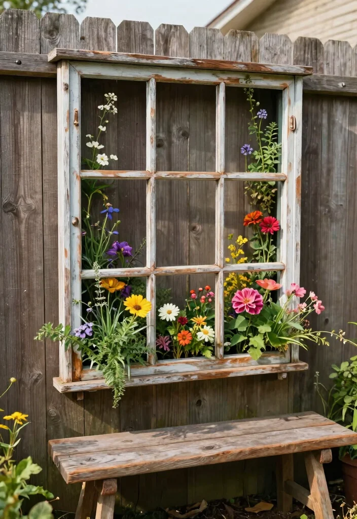 14 Outdoor Planter Wall Ideas That Turn Blank Fences Into Vertical Gardens - 4. Repurposed Old Windows 1
