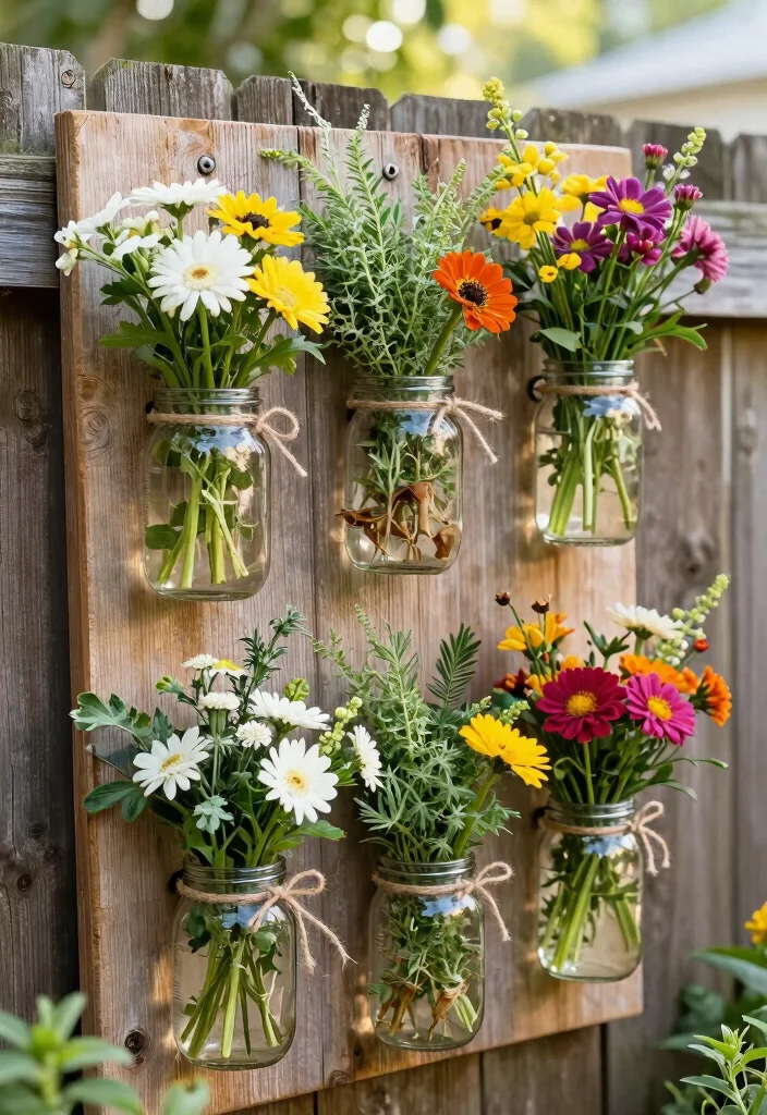 14 Outdoor Planter Wall Ideas That Turn Blank Fences Into Vertical Gardens - 6. Mason Jar Wall Planters 1