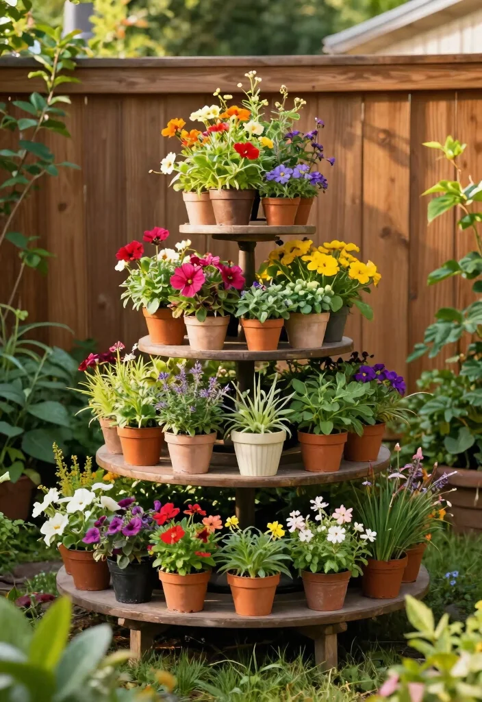14 Outdoor Planter Wall Ideas That Turn Blank Fences Into Vertical Gardens - 7. Tiered Plant Stand 1