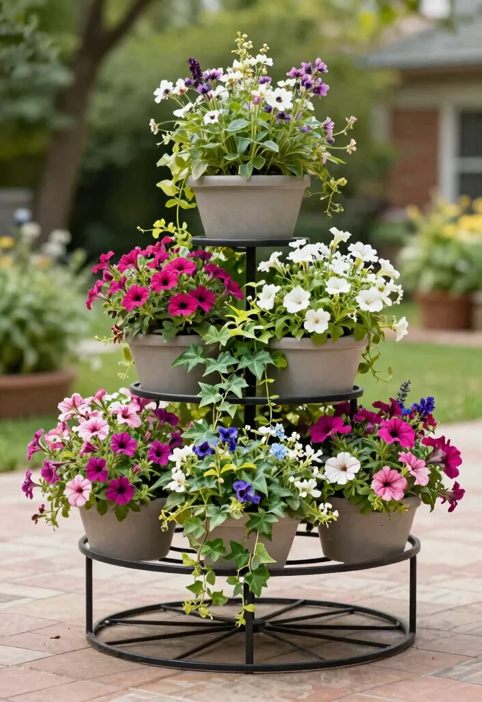 14 Patio Flower Pots Arrangements That Bloom All Season Long - 11. Vertical Pot Gardens 1