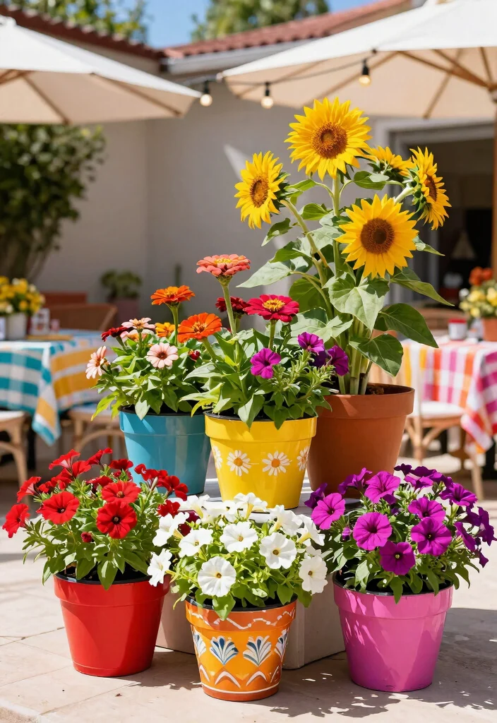 14 Patio Flower Pots Arrangements That Bloom All Season Long - 3. Bold and Colorful Fiesta 1