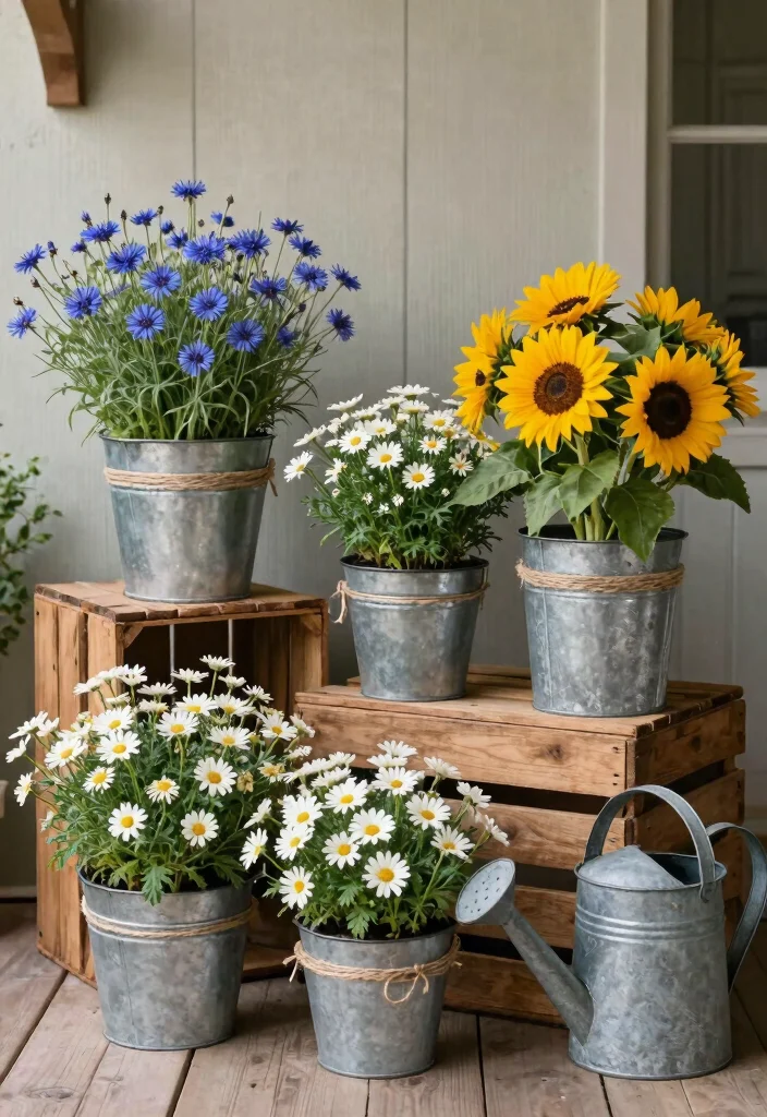 14 Patio Flower Pots Arrangements That Bloom All Season Long - 5. Rustic Farmhouse Style 1