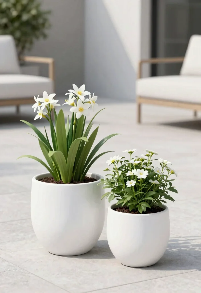 14 Patio Flower Pots Arrangements That Bloom All Season Long - 7. Minimalist Charm 1