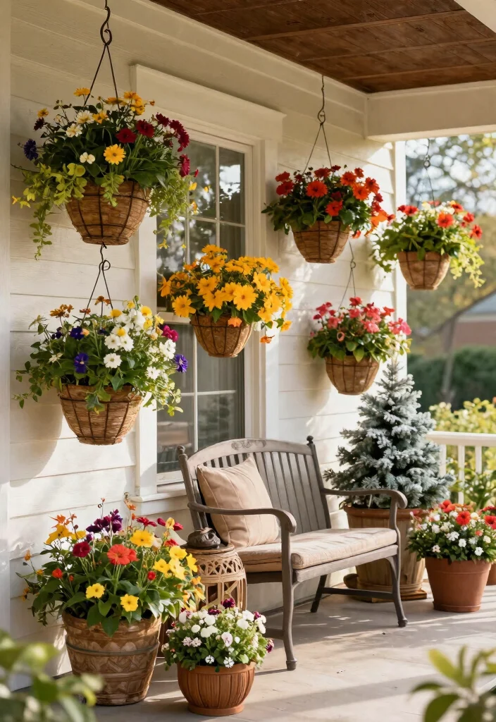 14 Porch Hanging Basket Ideas That Stay Watered Without Daily Attention - 13. Seasonal Hanging Baskets 1