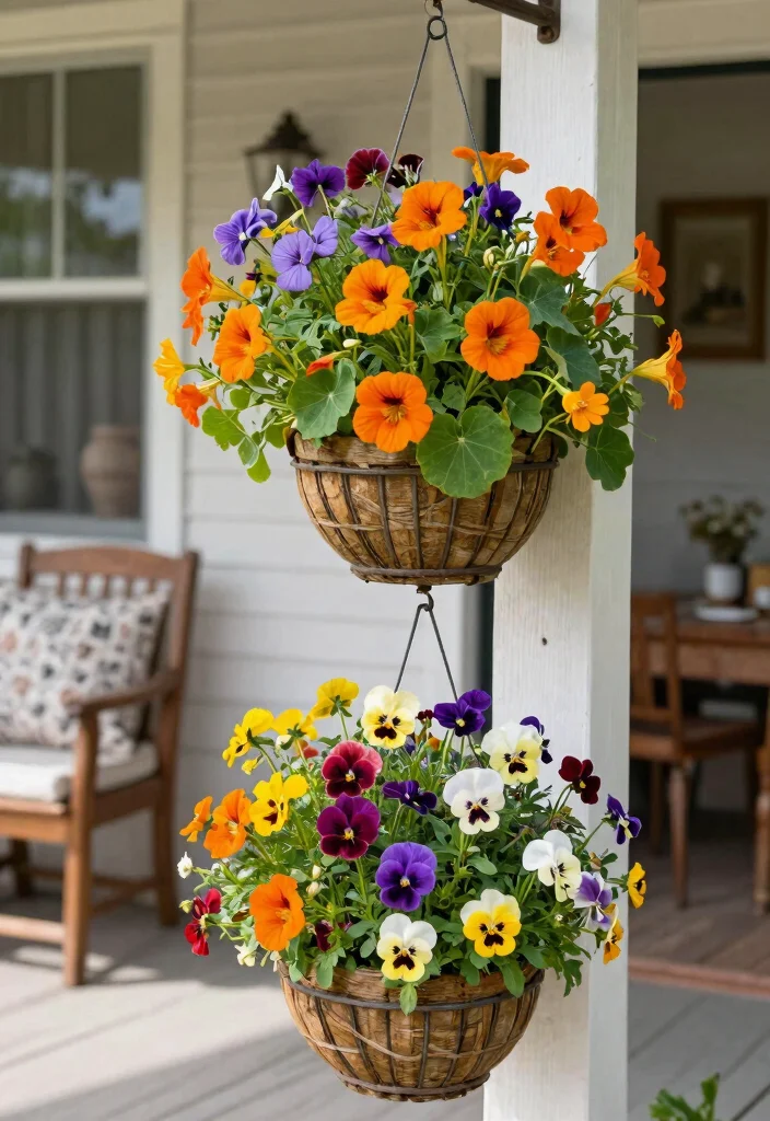14 Porch Hanging Basket Ideas That Stay Watered Without Daily Attention - 14. Edible Flower Hanging Baskets 1