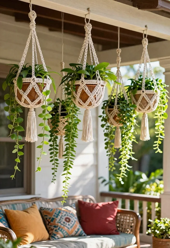14 Porch Hanging Basket Ideas That Stay Watered Without Daily Attention - 3. Macramé Hanging Baskets 1