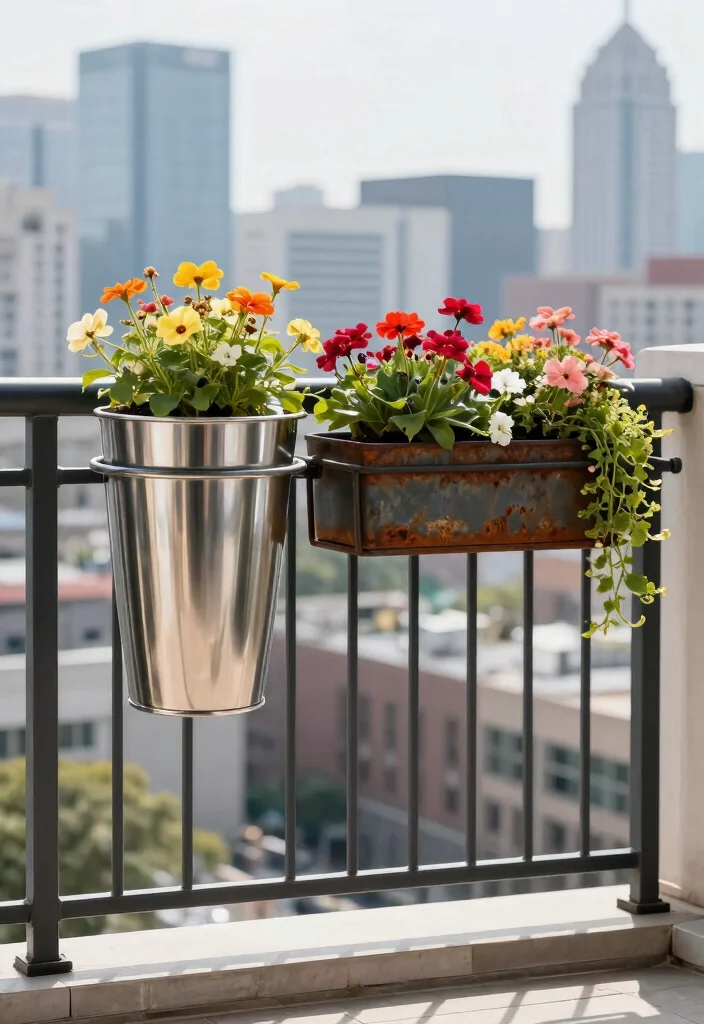 14 Porch Railing Planters That Stay Put in High Wind - 1. Heavy-Duty Metal Planters 1