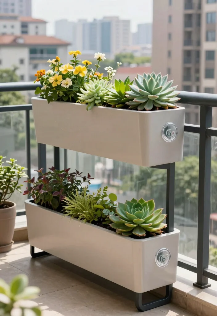 14 Porch Railing Planters That Stay Put in High Wind - 4. Self-Watering Planters 1