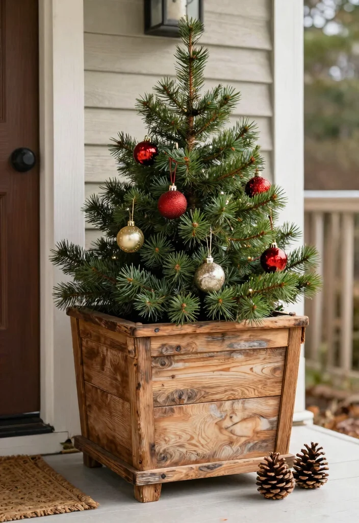 14 Small Front Porch Christmas Decor Ideas That Don't Crowd the Entry - 13. Holiday-Themed Planters 1