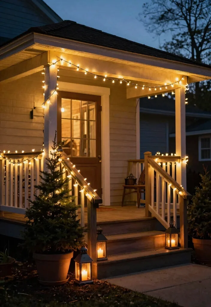 14 Small Front Porch Christmas Decor Ideas That Don't Crowd the Entry - 2. Minimalist String Lights 1