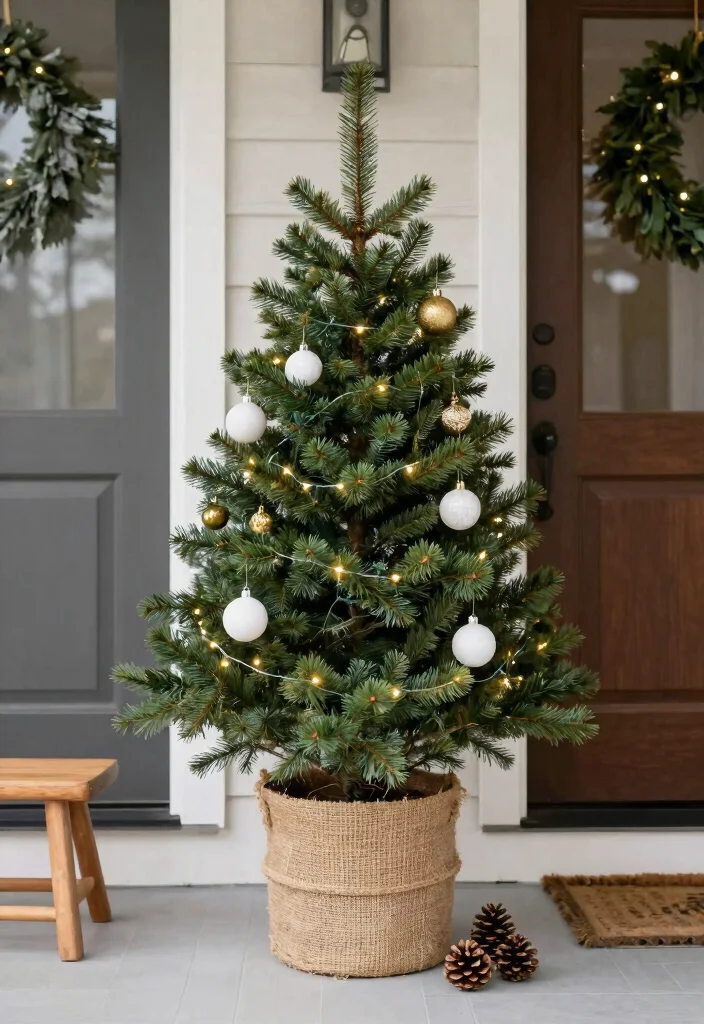 14 Small Front Porch Christmas Decor Ideas That Don't Crowd the Entry - 3. Potted Christmas Trees 1